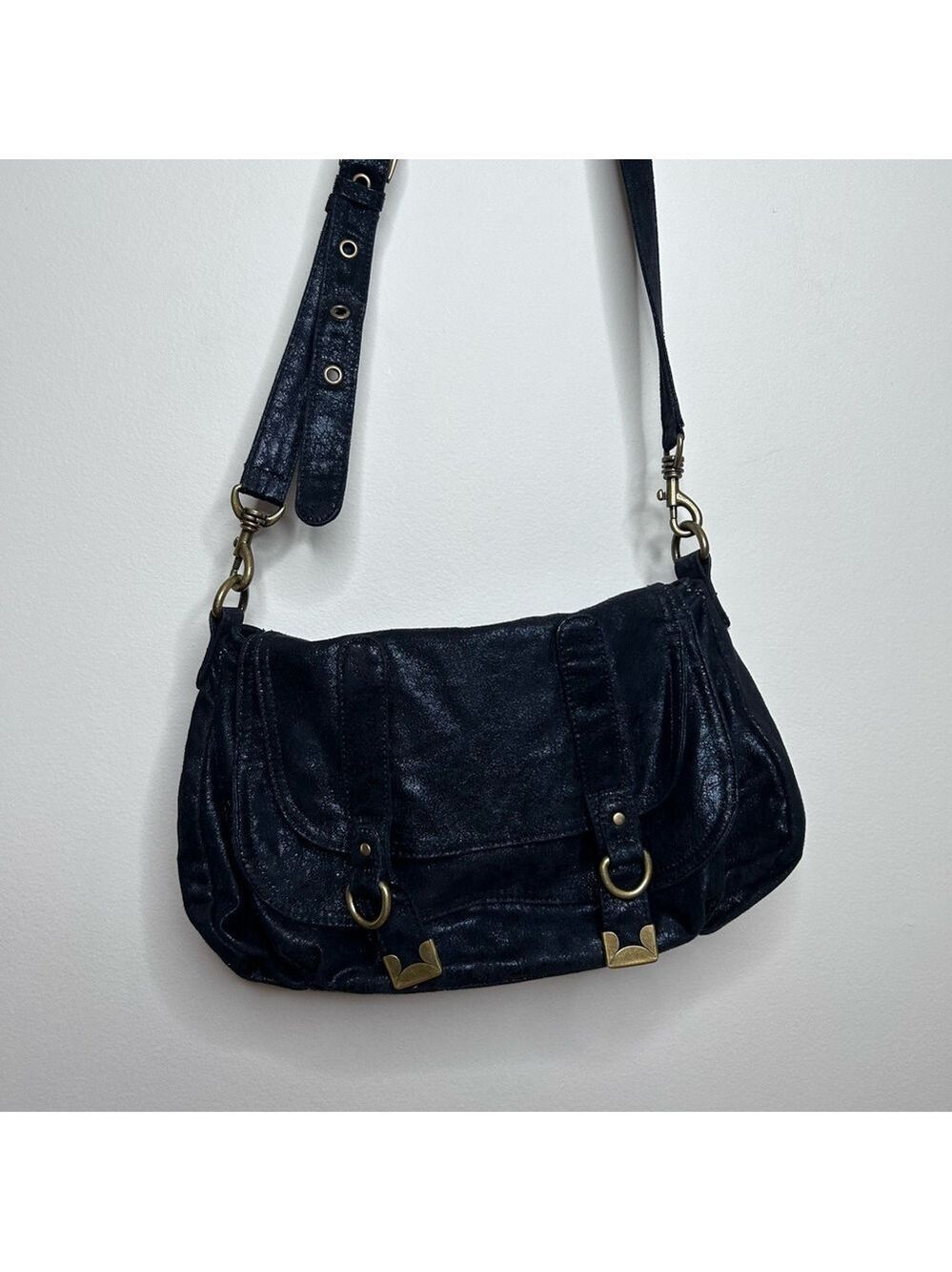 Matt & Nat Faux Suede Slouchy Crossbody Black with Faint Sparkle